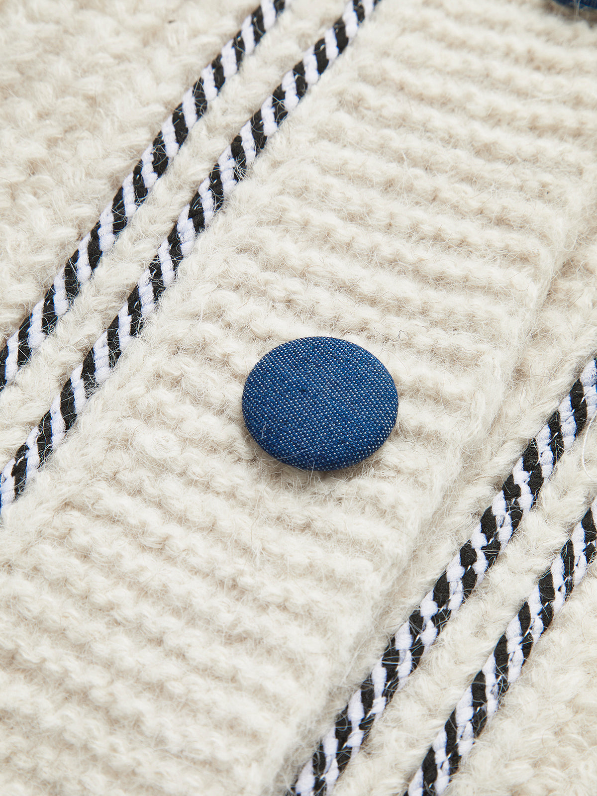 Contrast Binding V-Neck Pockets Cardigan-Chicvia