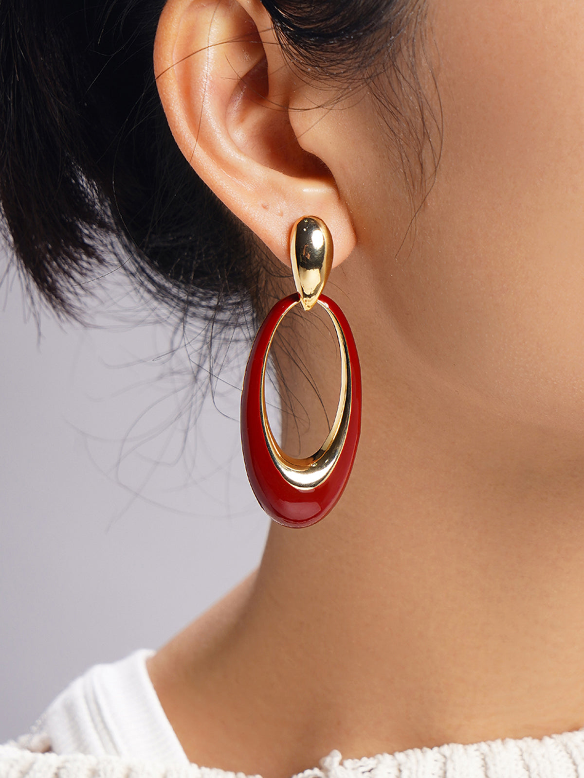 Oil Drop Oval Hoop Earrings-Chicvia