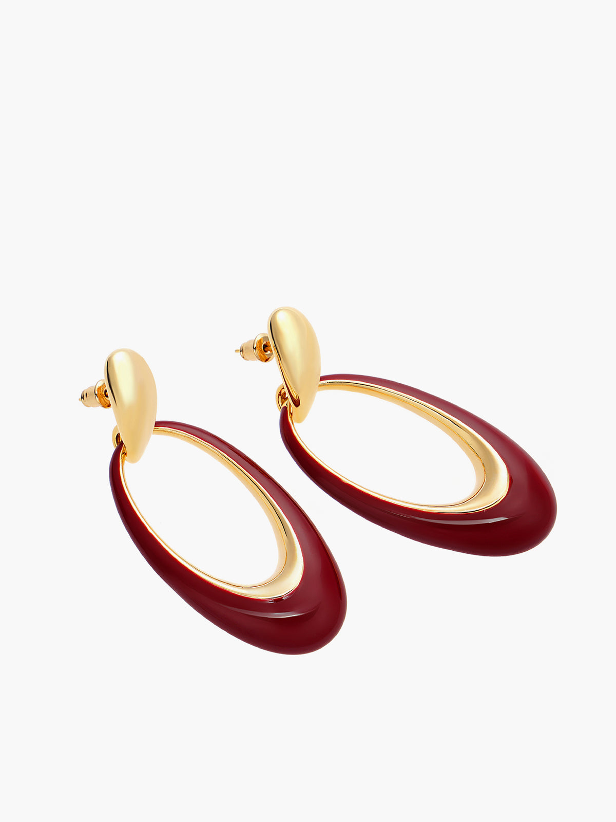 Oil Drop Oval Hoop Earrings-Chicvia