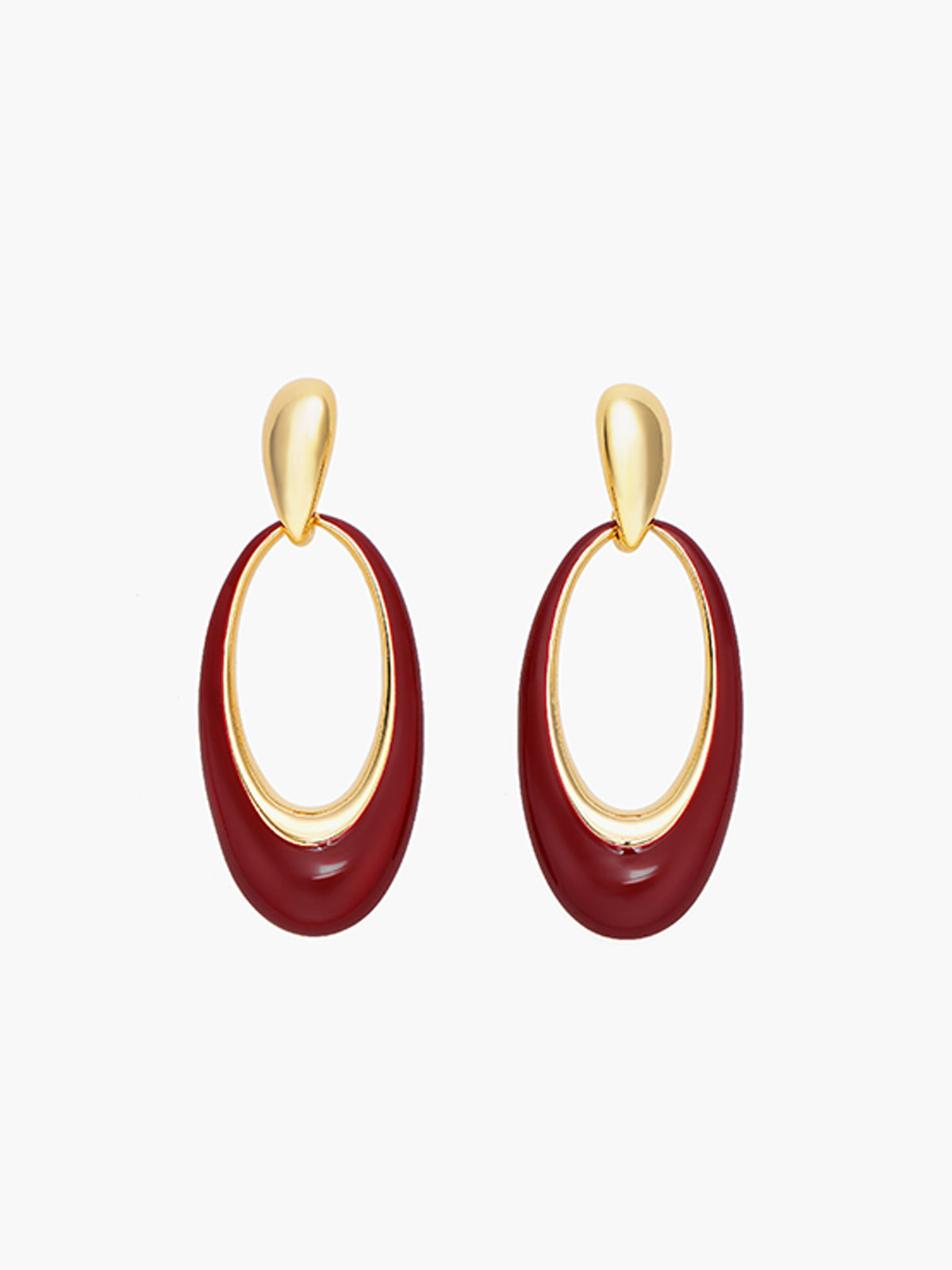 Oil Drop Oval Hoop Earrings-Chicvia