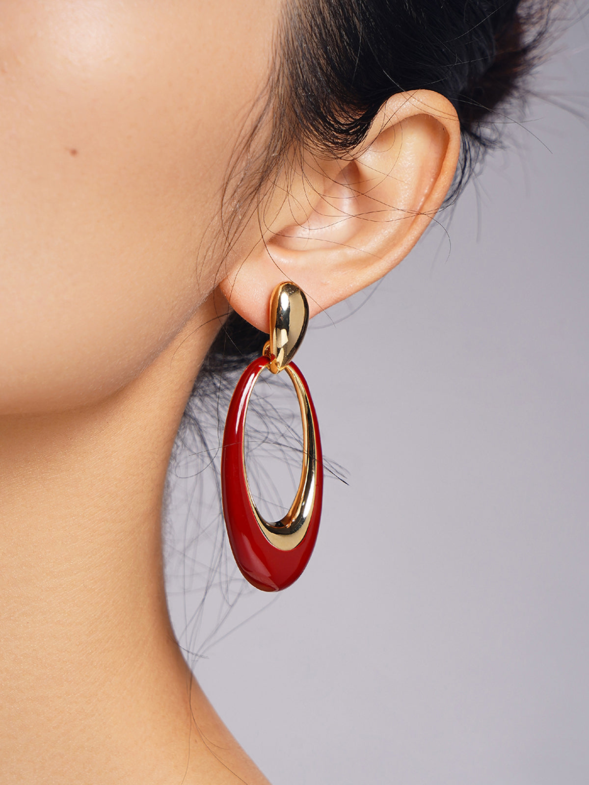 Oil Drop Oval Hoop Earrings-Chicvia