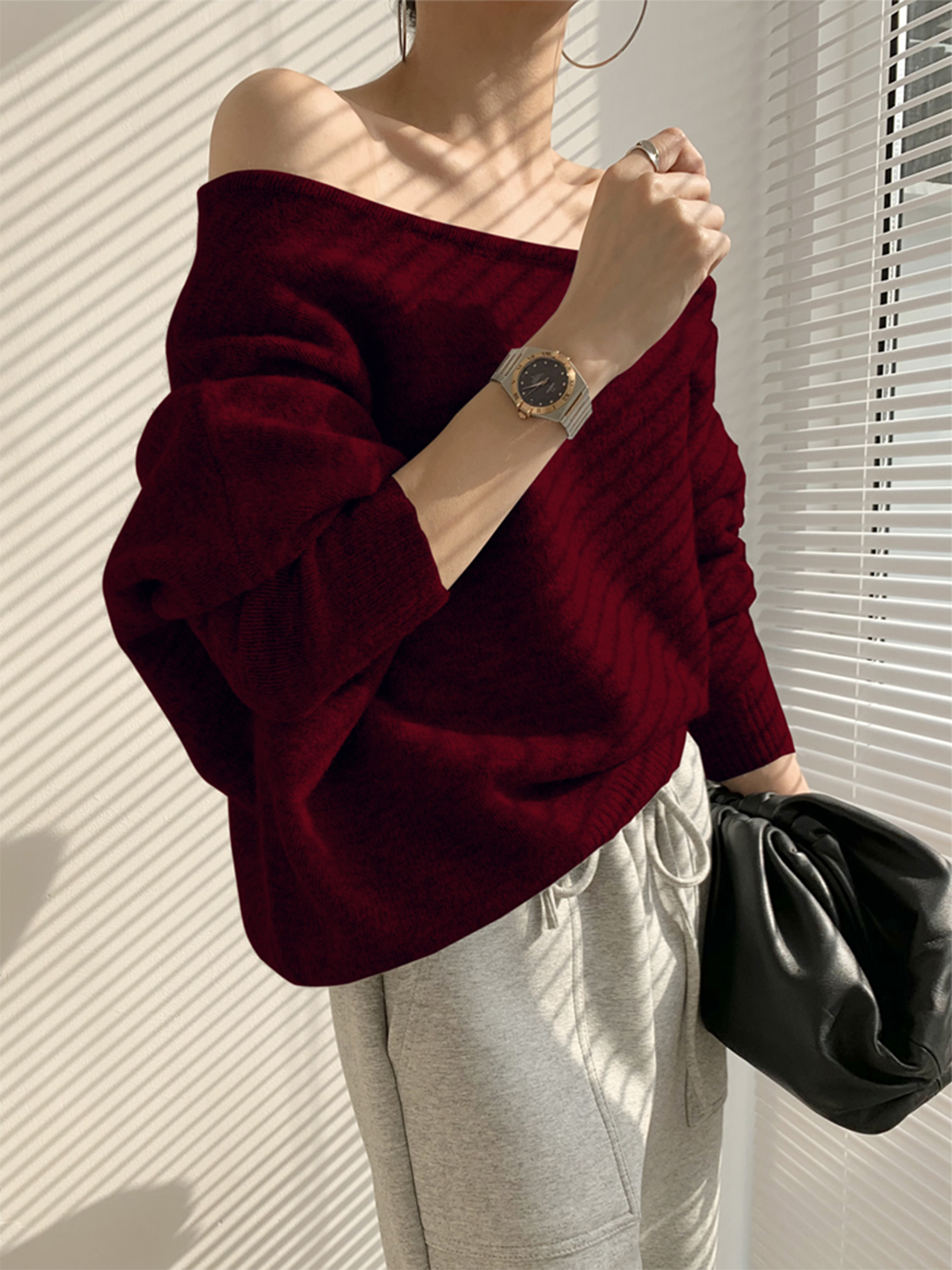 One Shoulder Asymmetric Sweater-Chicvia