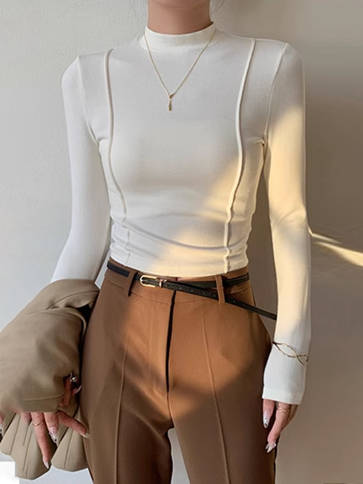 Plain Jersey Piping T-Shirt-Chicvia