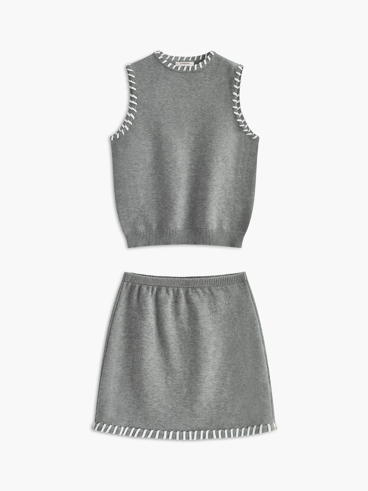 Contrast Trim Sleeveless Skirt Set-Chicvia