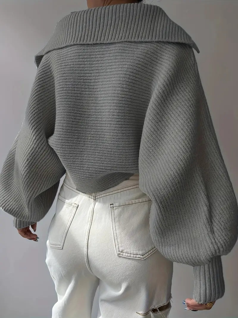 Plain Loose Lapel Sweater-Chicvia