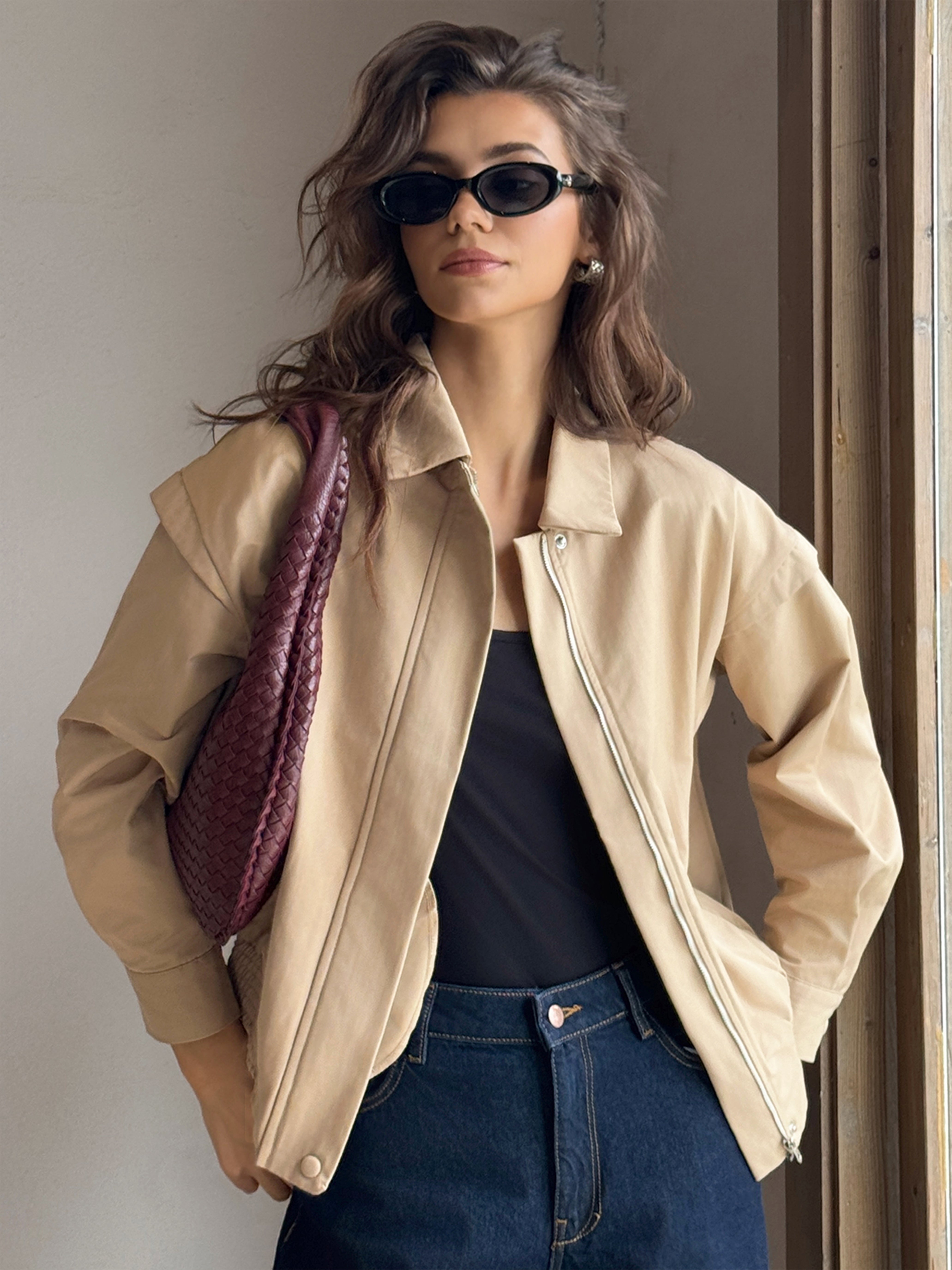 Button Zipper Polo Jacket-Chicvia