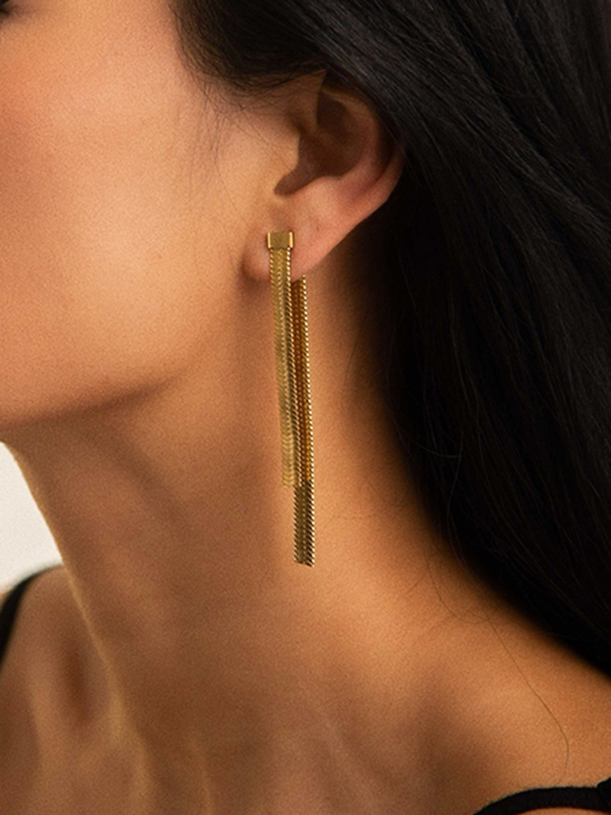 Golden Snake Chain Tassel Earrings-Chicvia