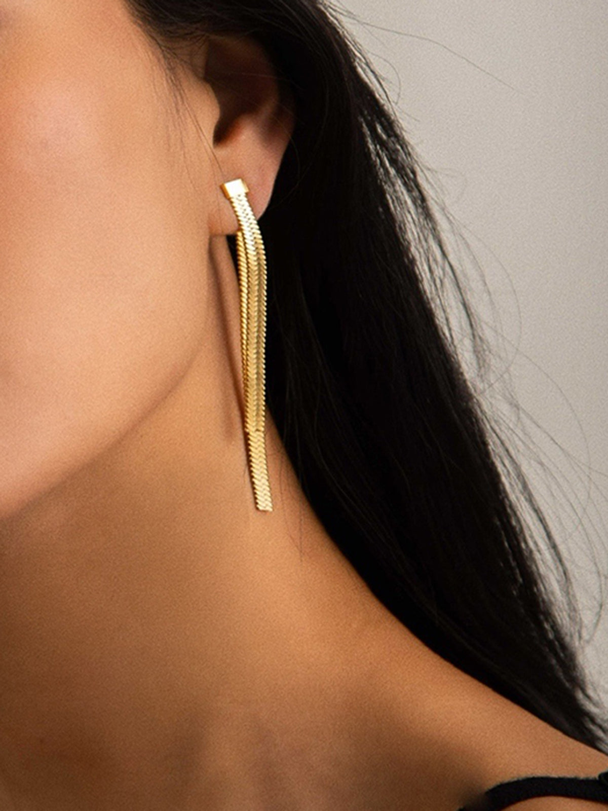 Golden Snake Chain Tassel Earrings-Chicvia
