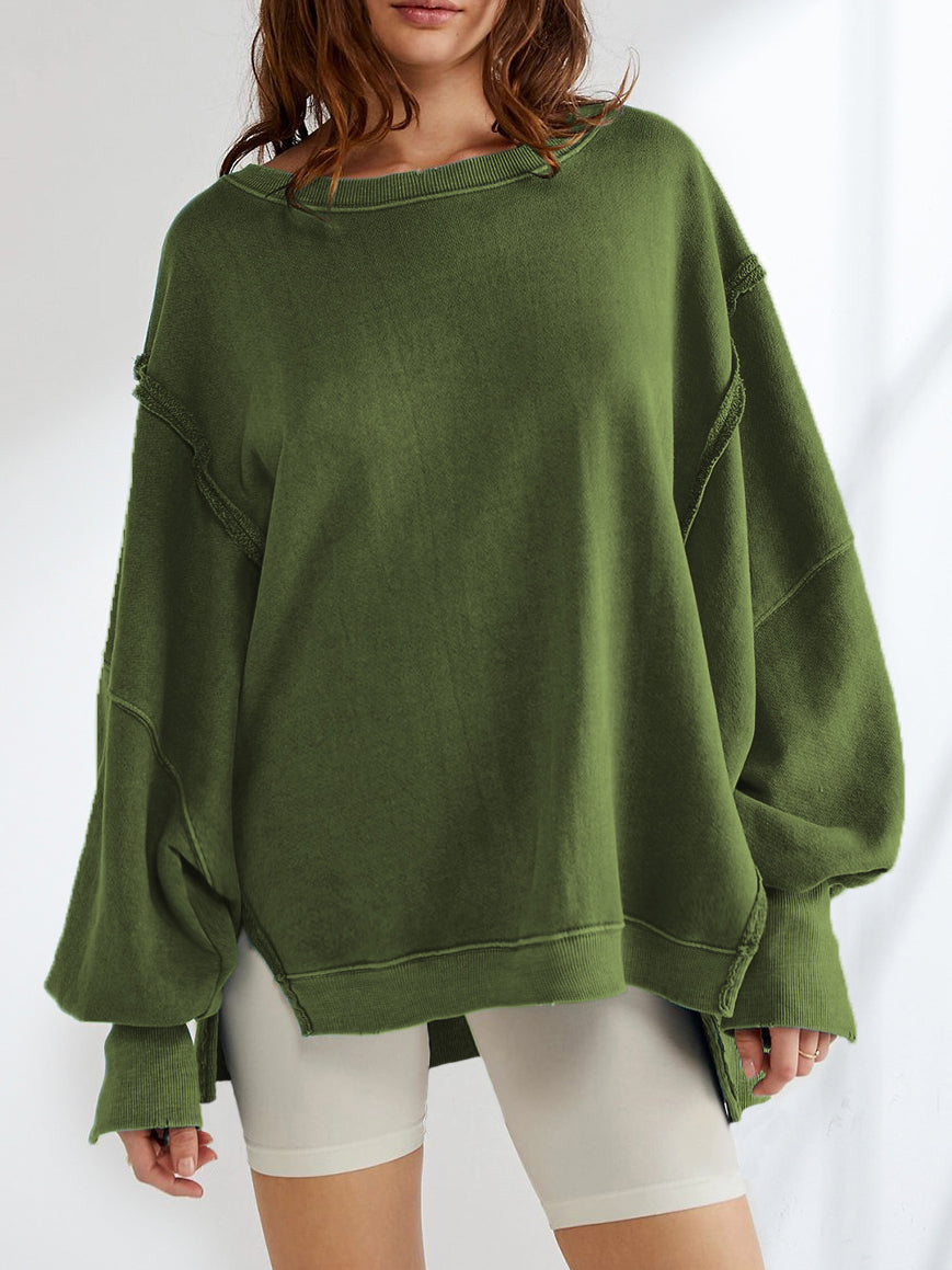 Plain Cotton Split Sweatshirt-Chicvia