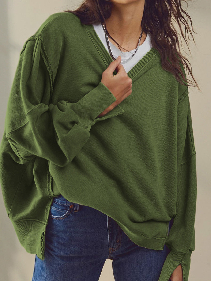 Plain Cotton Split Sweatshirt-Chicvia