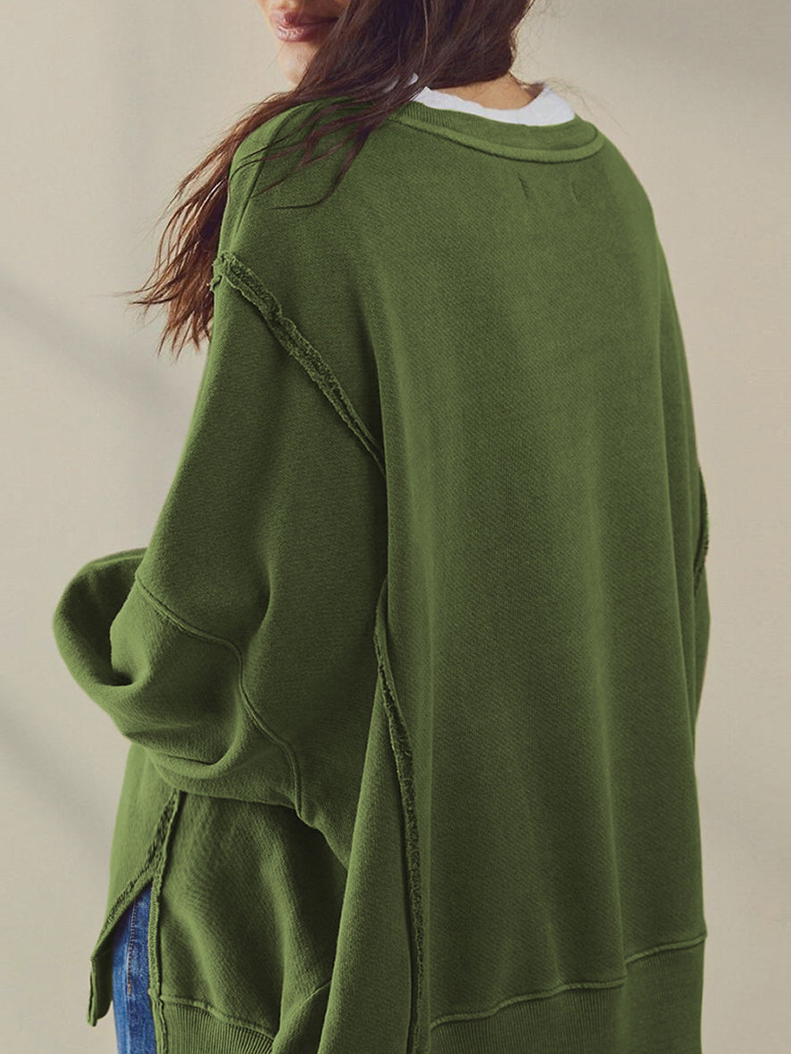 Plain Cotton Split Sweatshirt-Chicvia