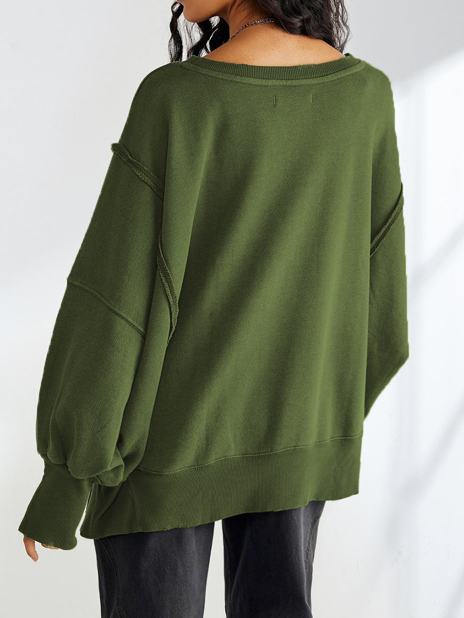 Plain Cotton Split Sweatshirt-Chicvia