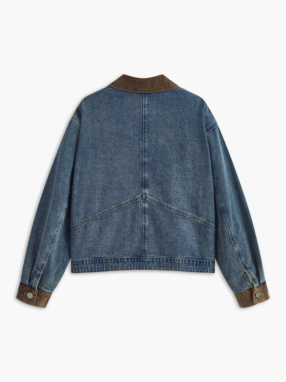 Contrast Collar Piping Denim Jacket-Chicvia