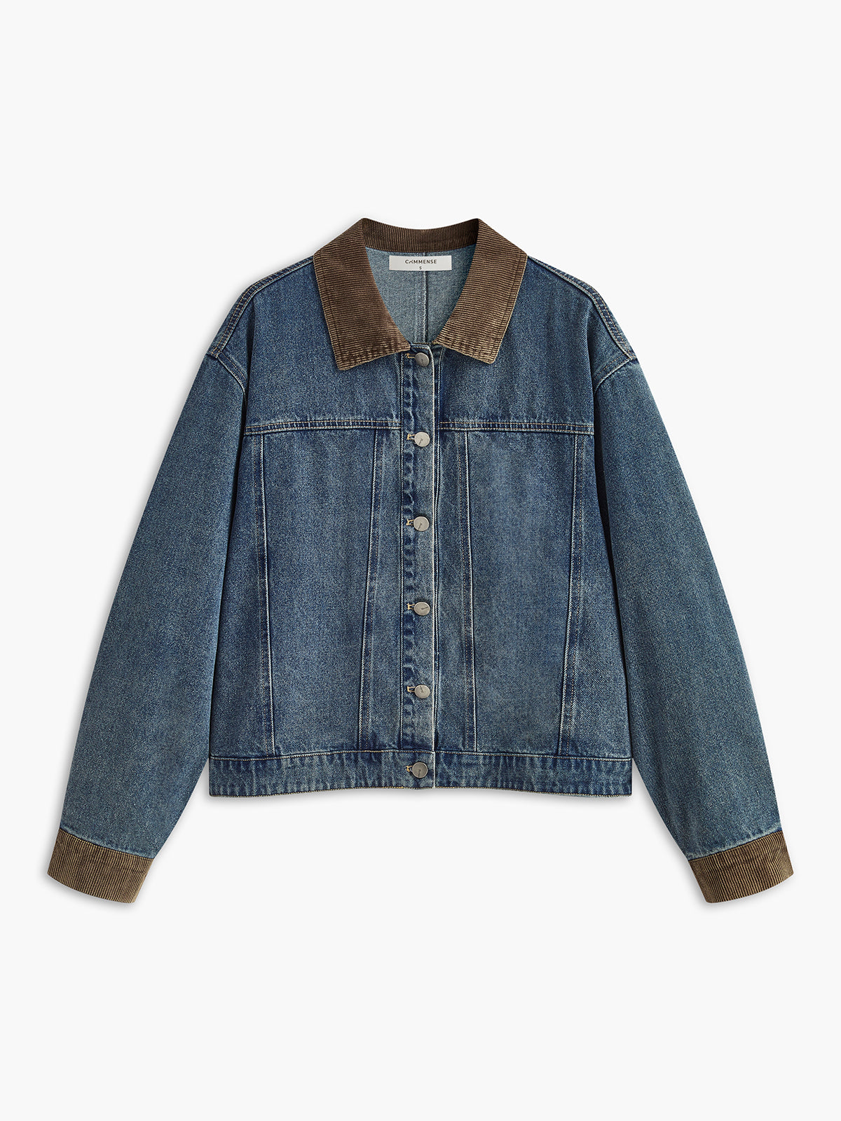 Contrast Collar Piping Denim Jacket-Chicvia