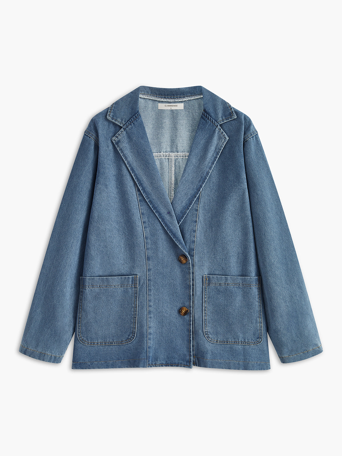 Lapel Cargo Denim Jacket-Chicvia