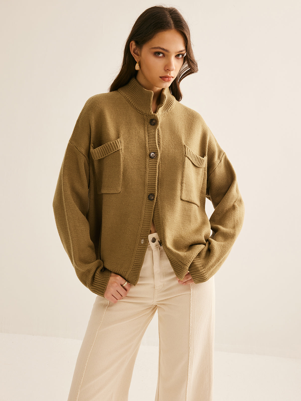 Button Down Pockets Cardigan-Chicvia