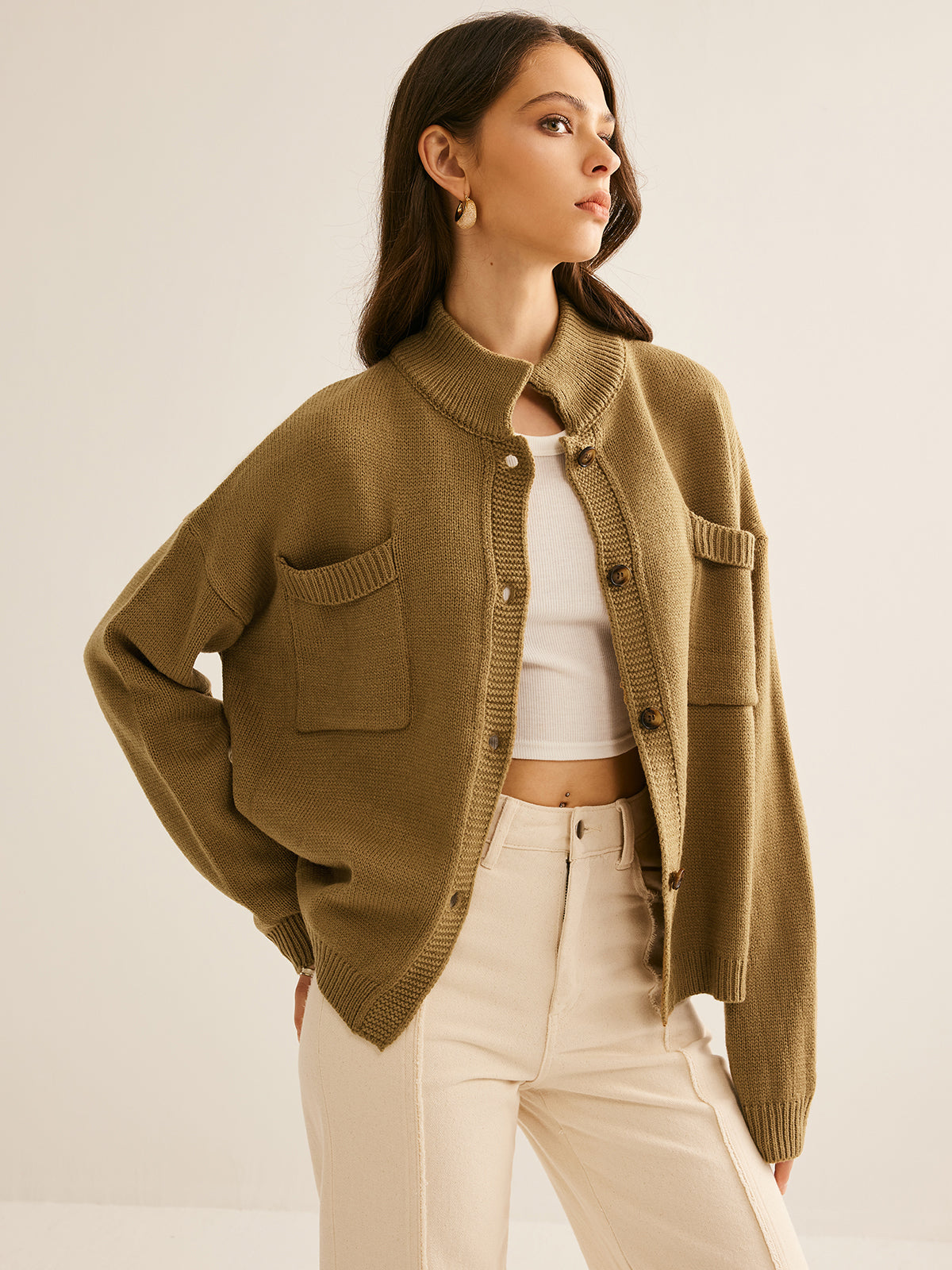 Button Down Pockets Cardigan-Chicvia