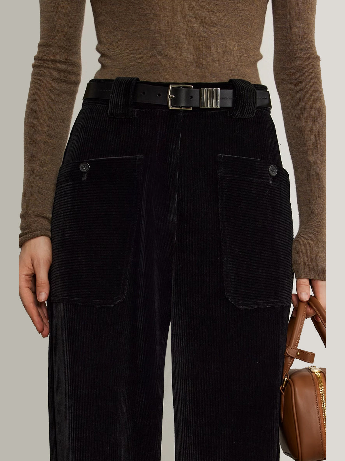 Corduroy Draped Pants Without Belt-Chicvia