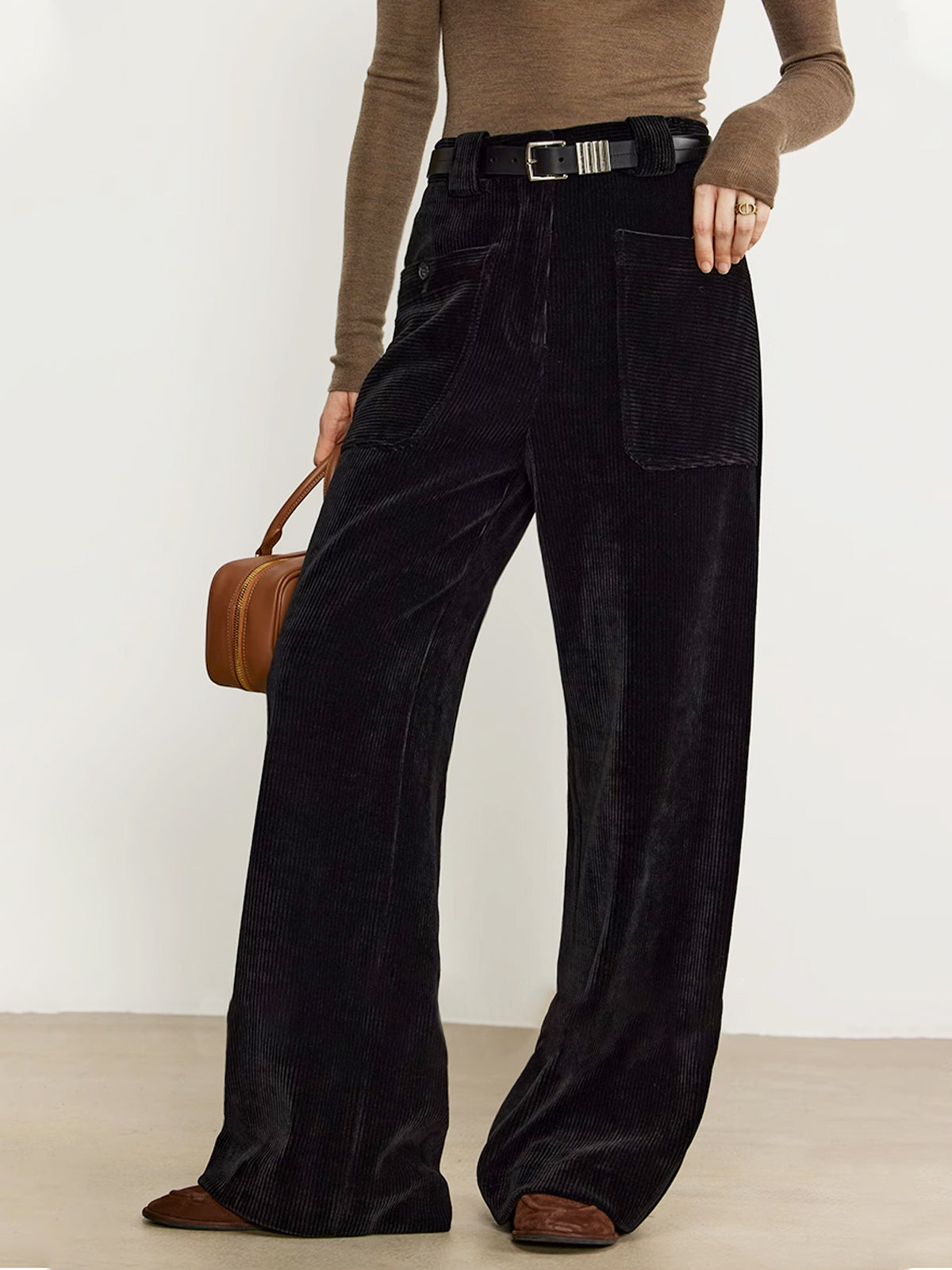 Corduroy Draped Pants Without Belt-Chicvia