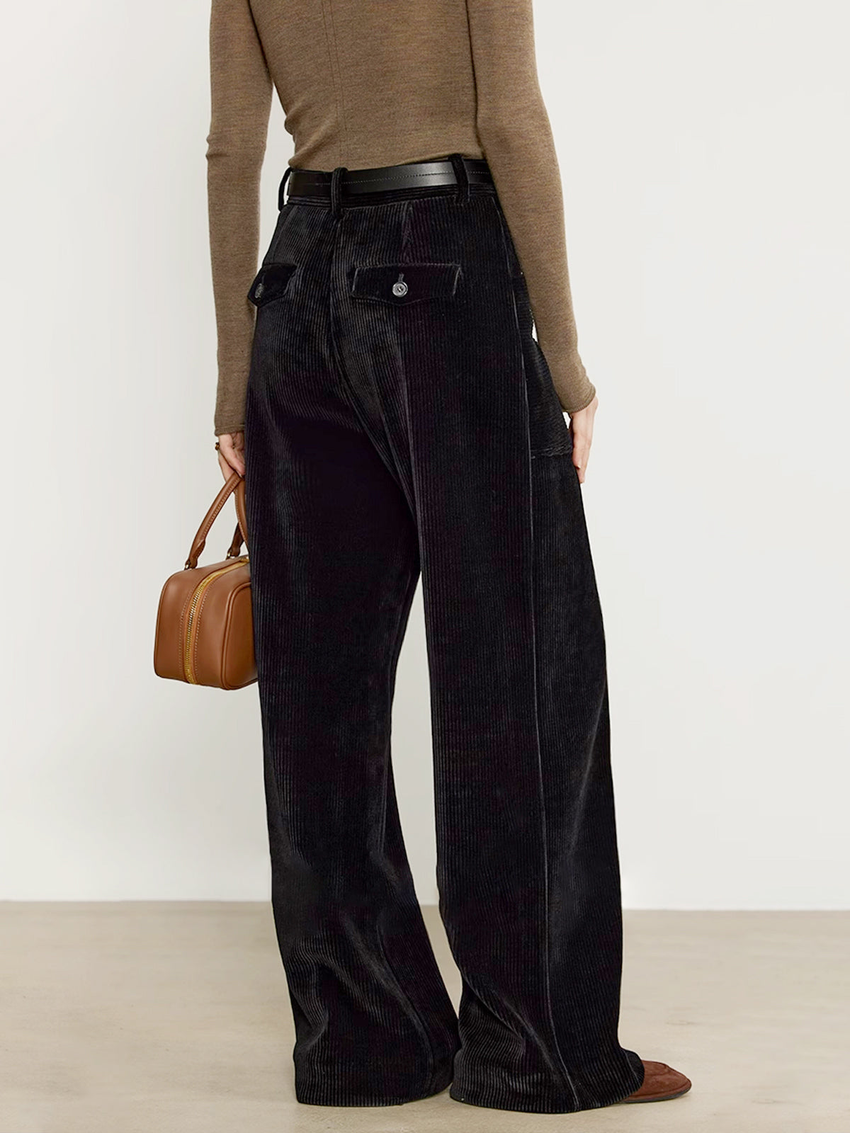 Corduroy Draped Pants Without Belt-Chicvia
