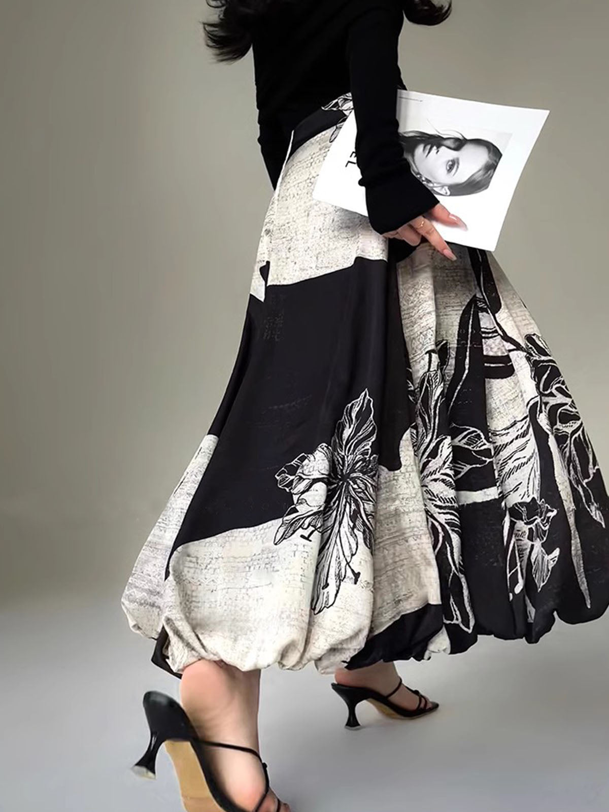 Bud Waist Side-Zipper Midi Skirt-Chicvia