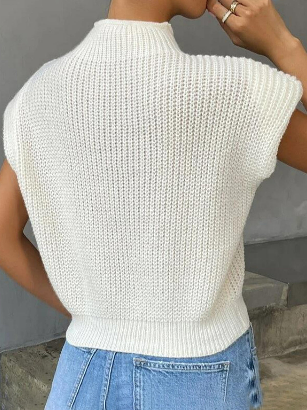 Plain Cap Sleeve Sweater Vest-Chicvia