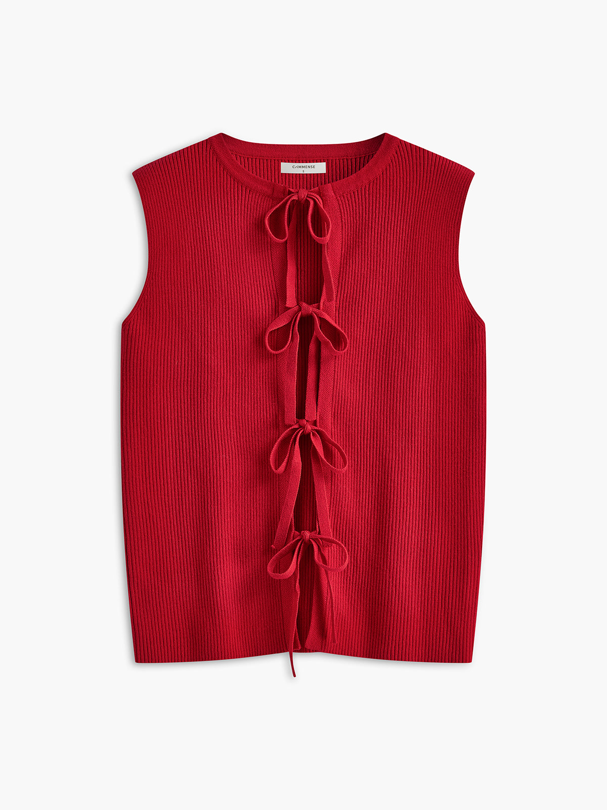 Ribbed Tie Neck Sweater Vest-Chicvia