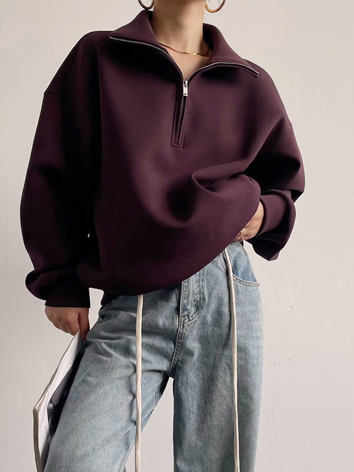 Drawstring Zipper Lapel Skirt Set-Chicvia