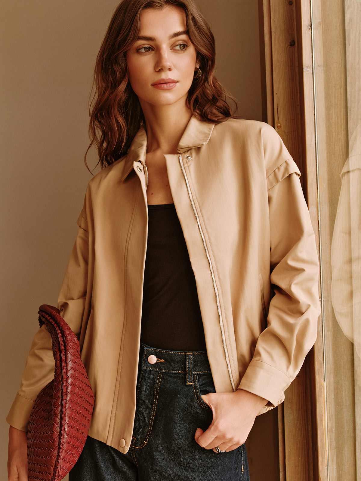 Button Zipper Polo Jacket-Chicvia