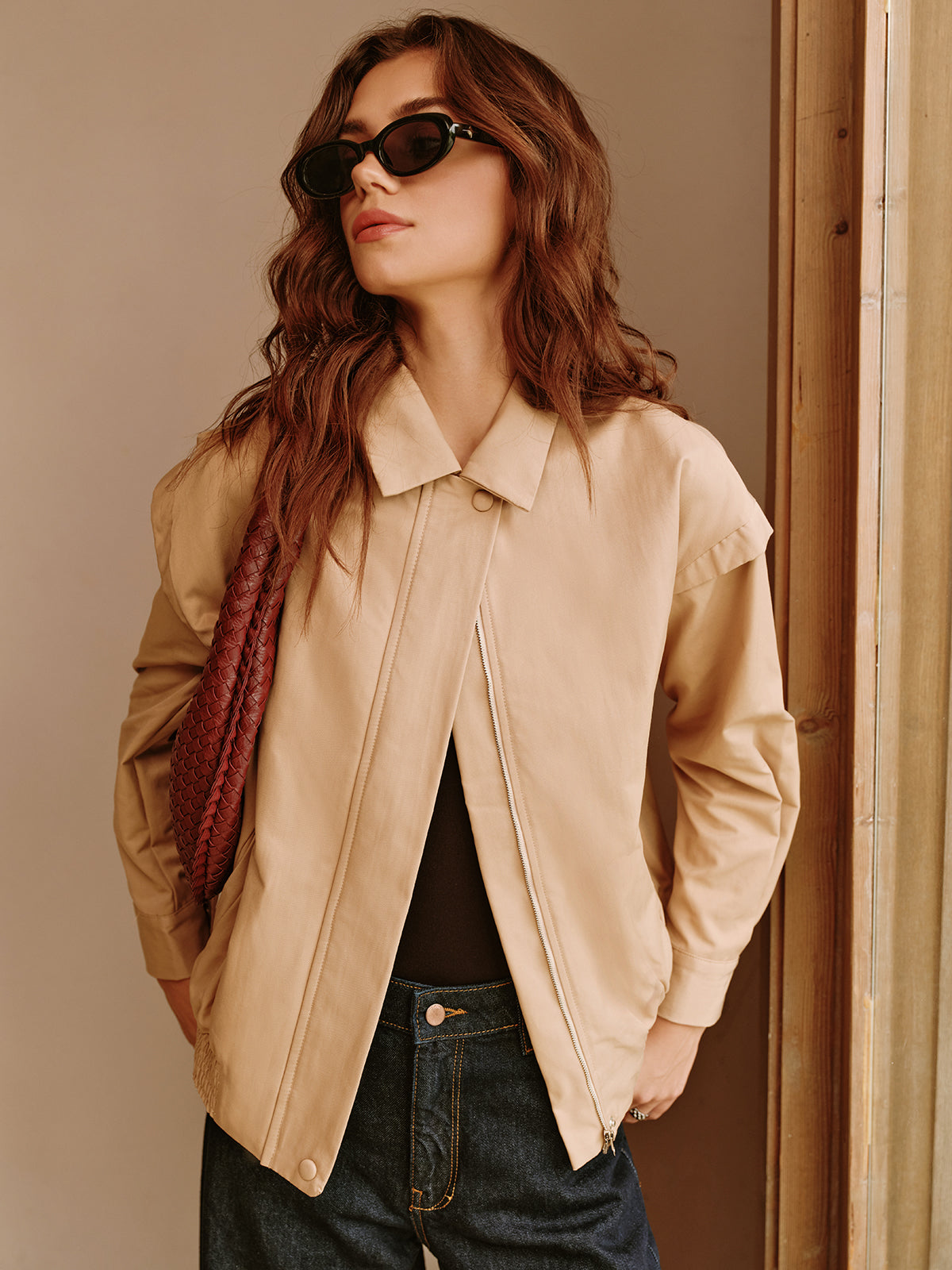 Button Zipper Polo Jacket-Chicvia