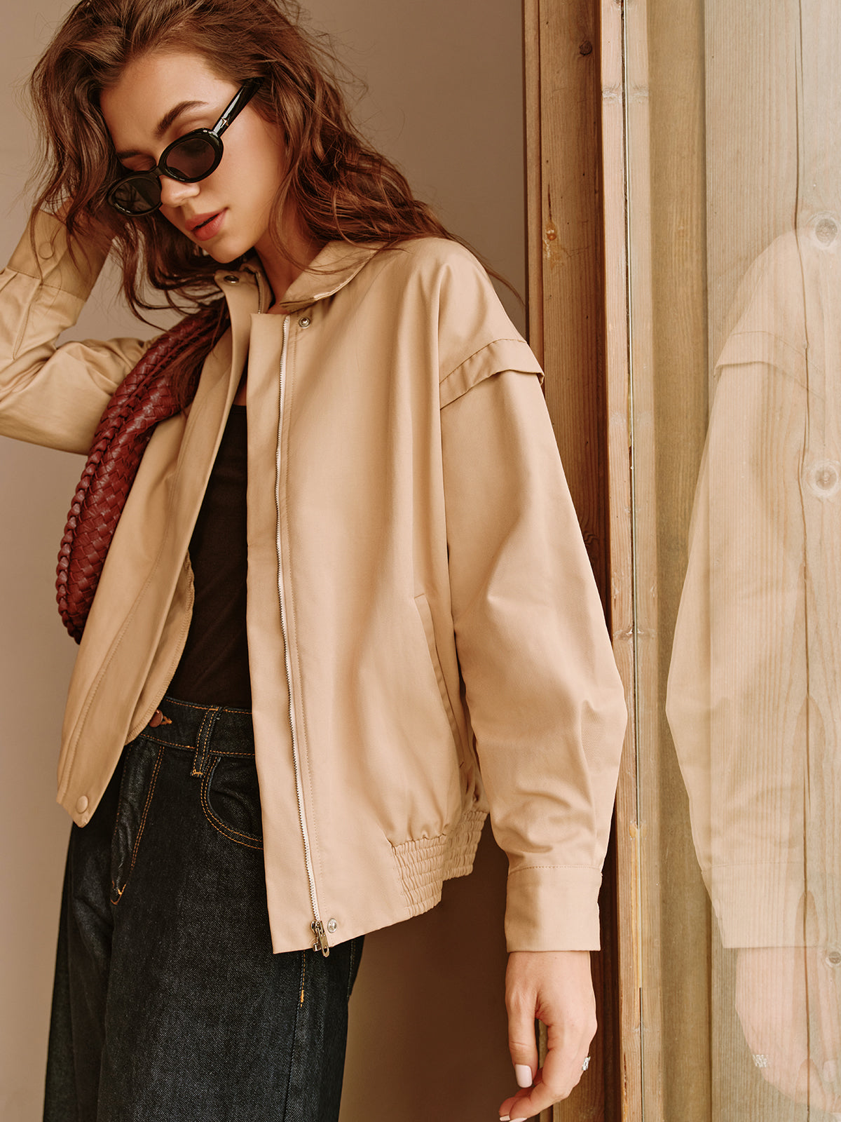 Button Zipper Polo Jacket-Chicvia