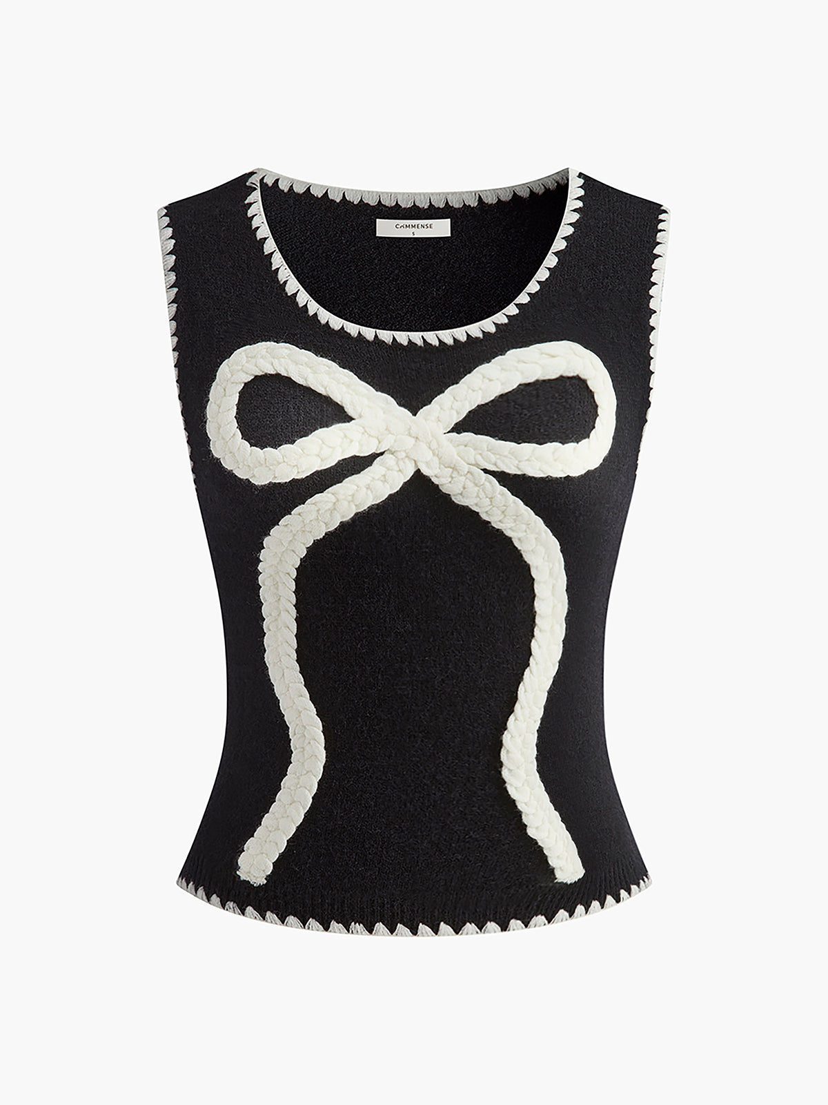 Contrast Trim Bow Sweater Vest-Chicvia