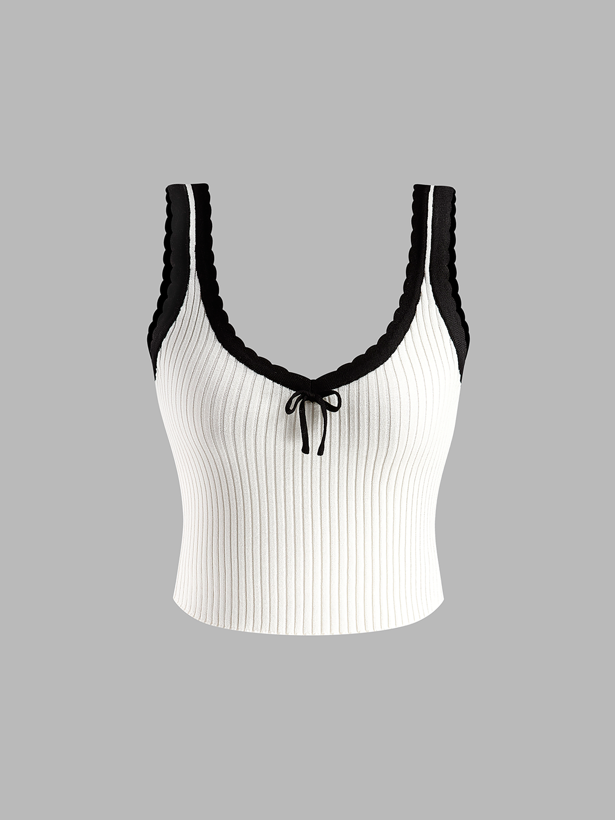 Contrast Trim Bow Crop Sweater Vest-Chicvia