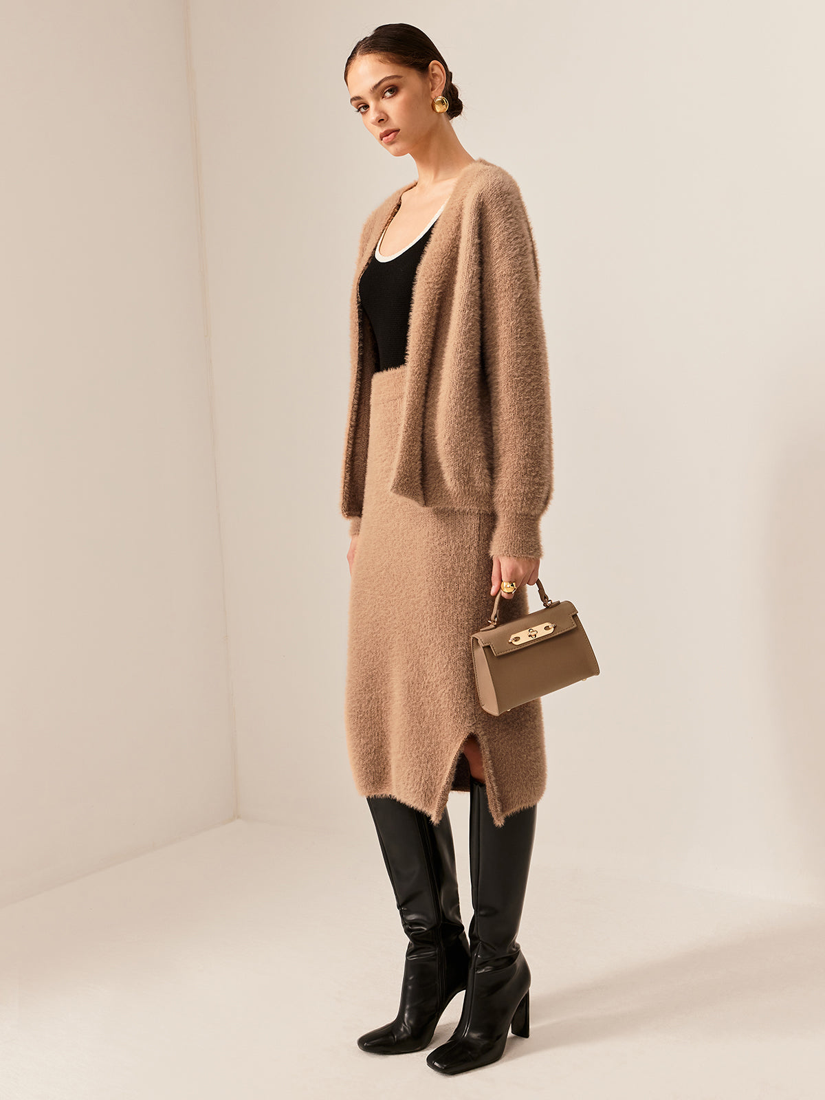 Plain Fuzzy Cozy Sweater Co-ords-Chicvia