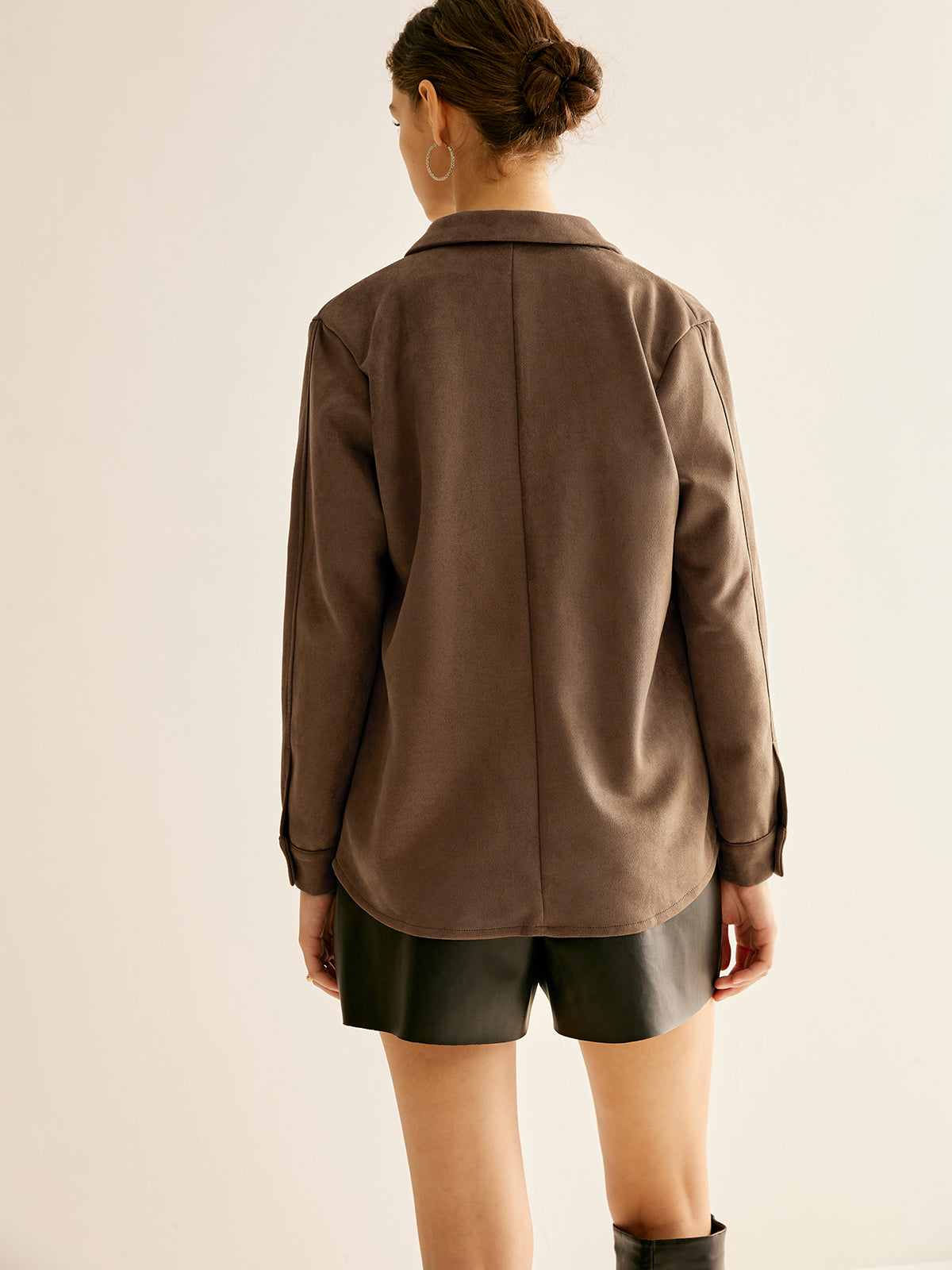 Pockets Suede Effect Polo Shirt-Chicvia