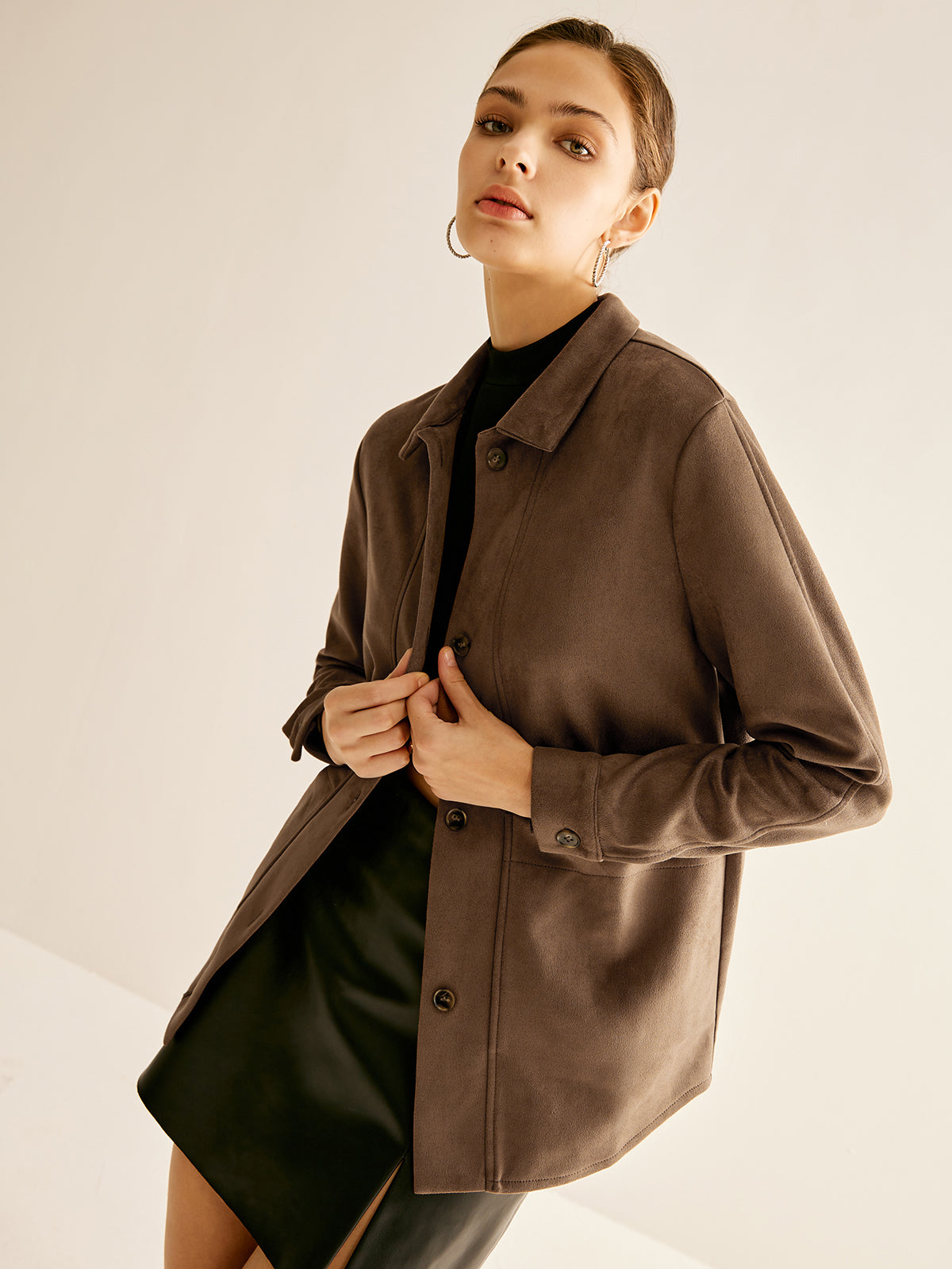 Pockets Suede Effect Polo Shirt-Chicvia