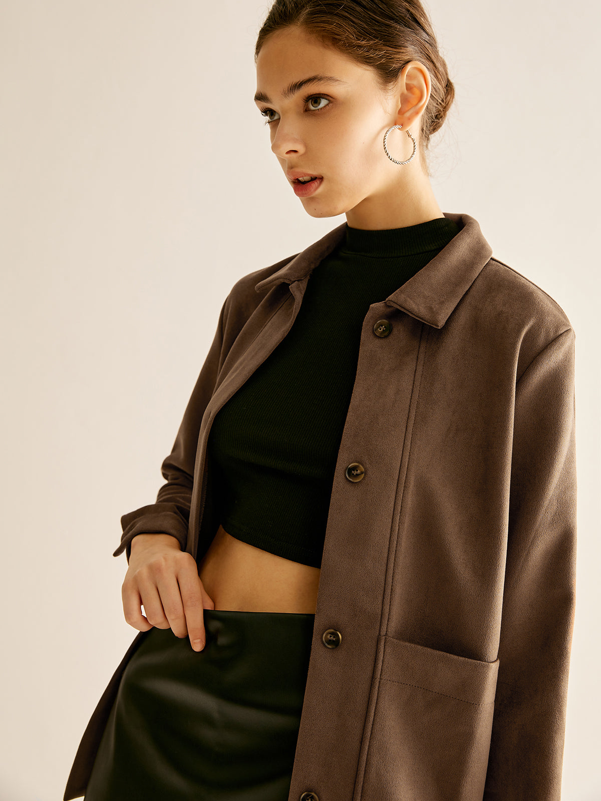 Pockets Suede Effect Polo Shirt-Chicvia