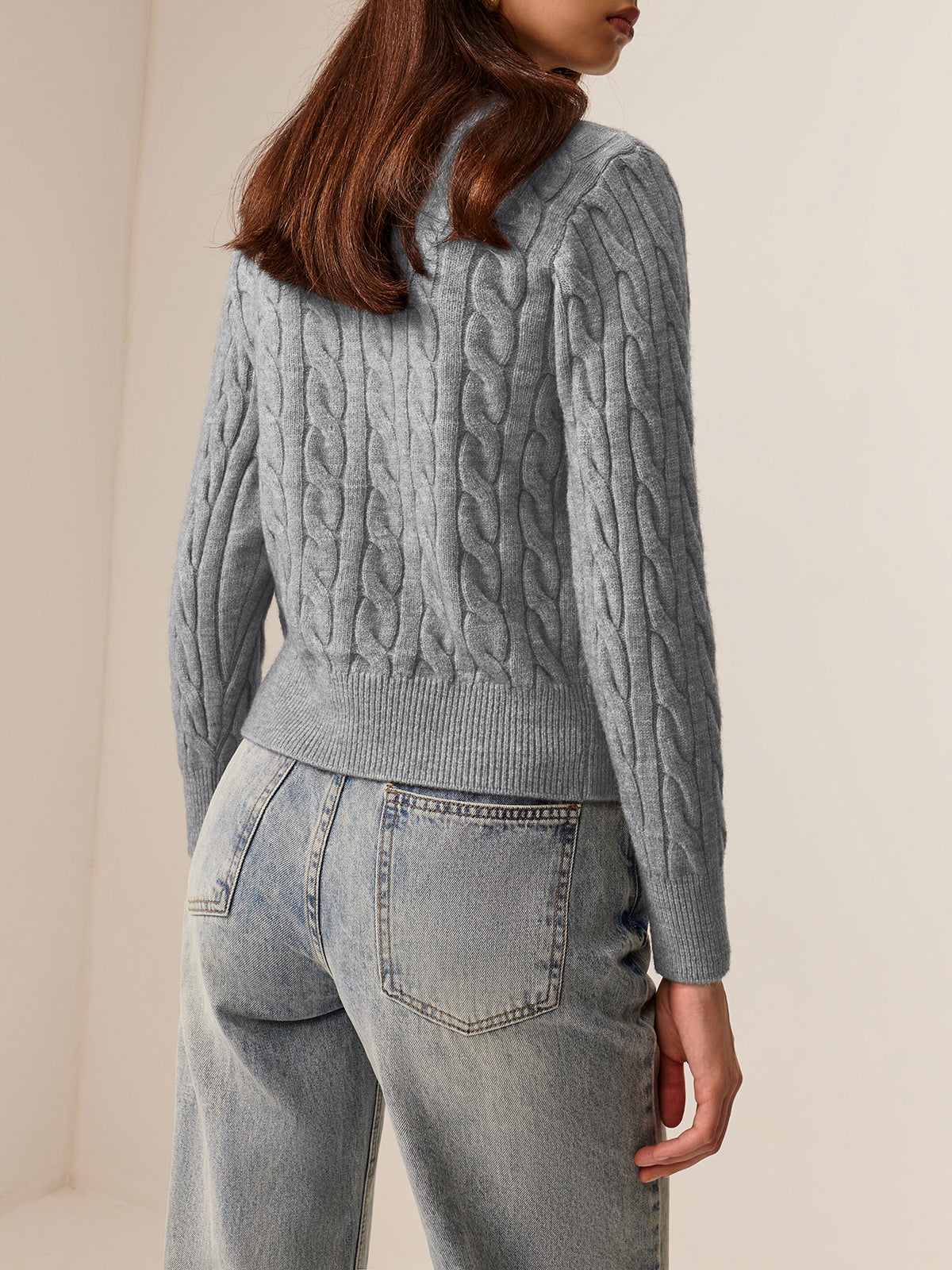 Crew Neck Button Down Cable Cardigan-Chicvia