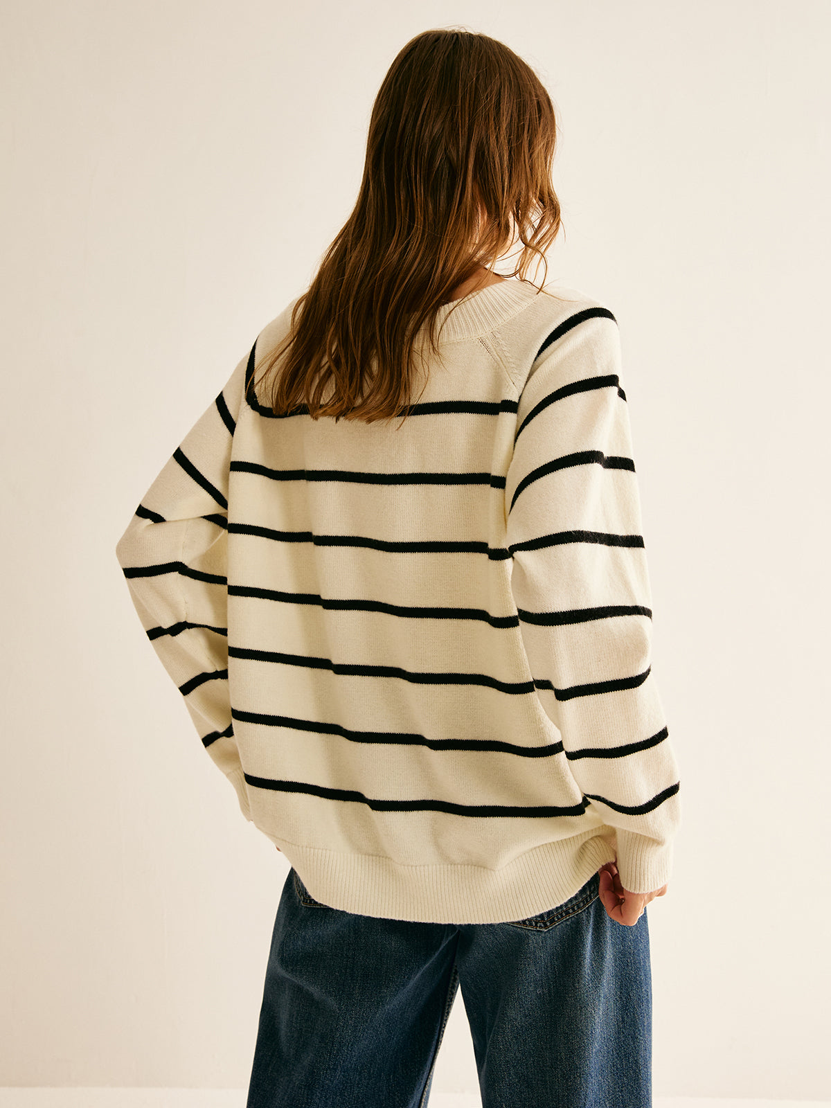 Off Shoulder Striped Pullover Sweater-Chicvia