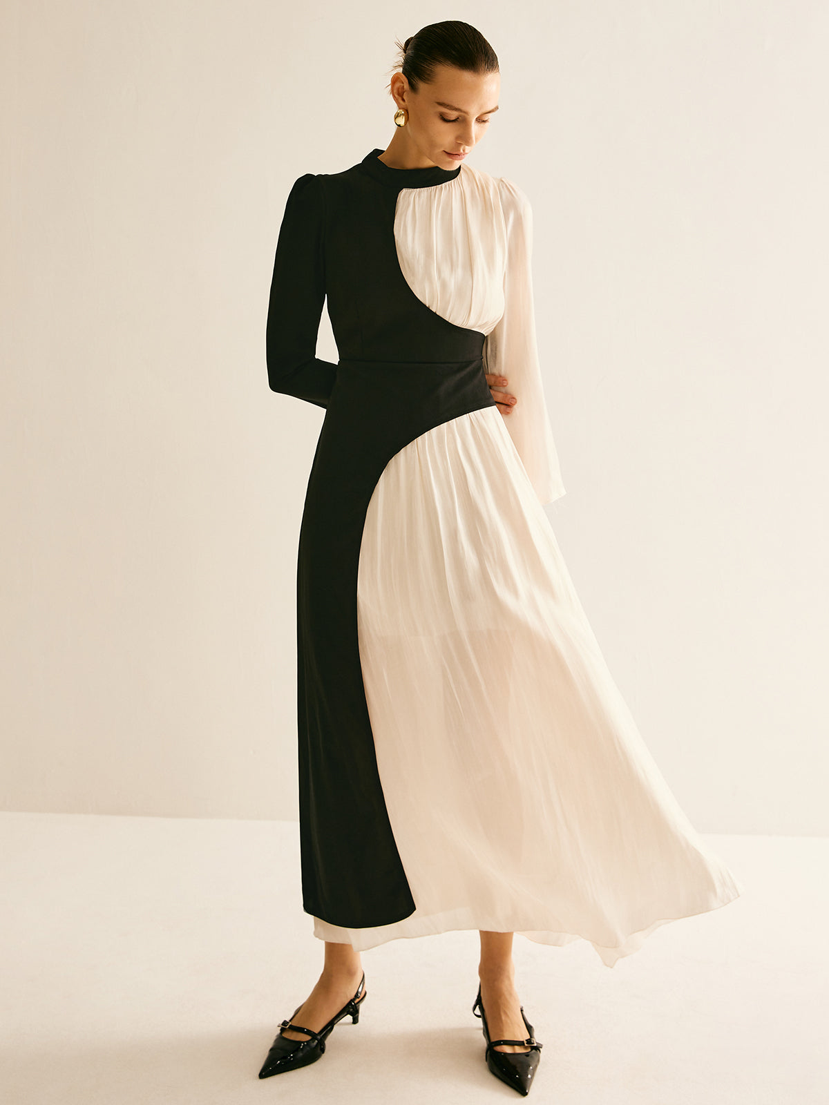 Color Block Drawstring Dress-Chicvia