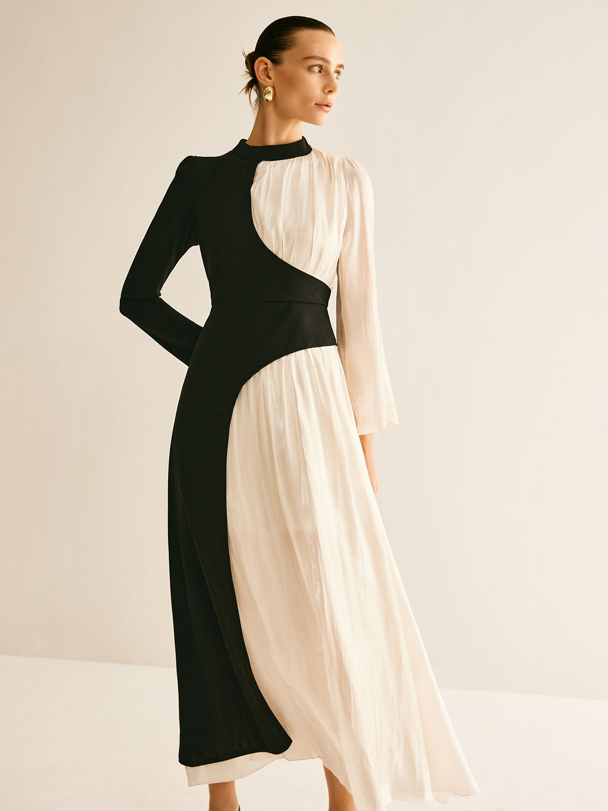 Color Block Drawstring Dress-Chicvia