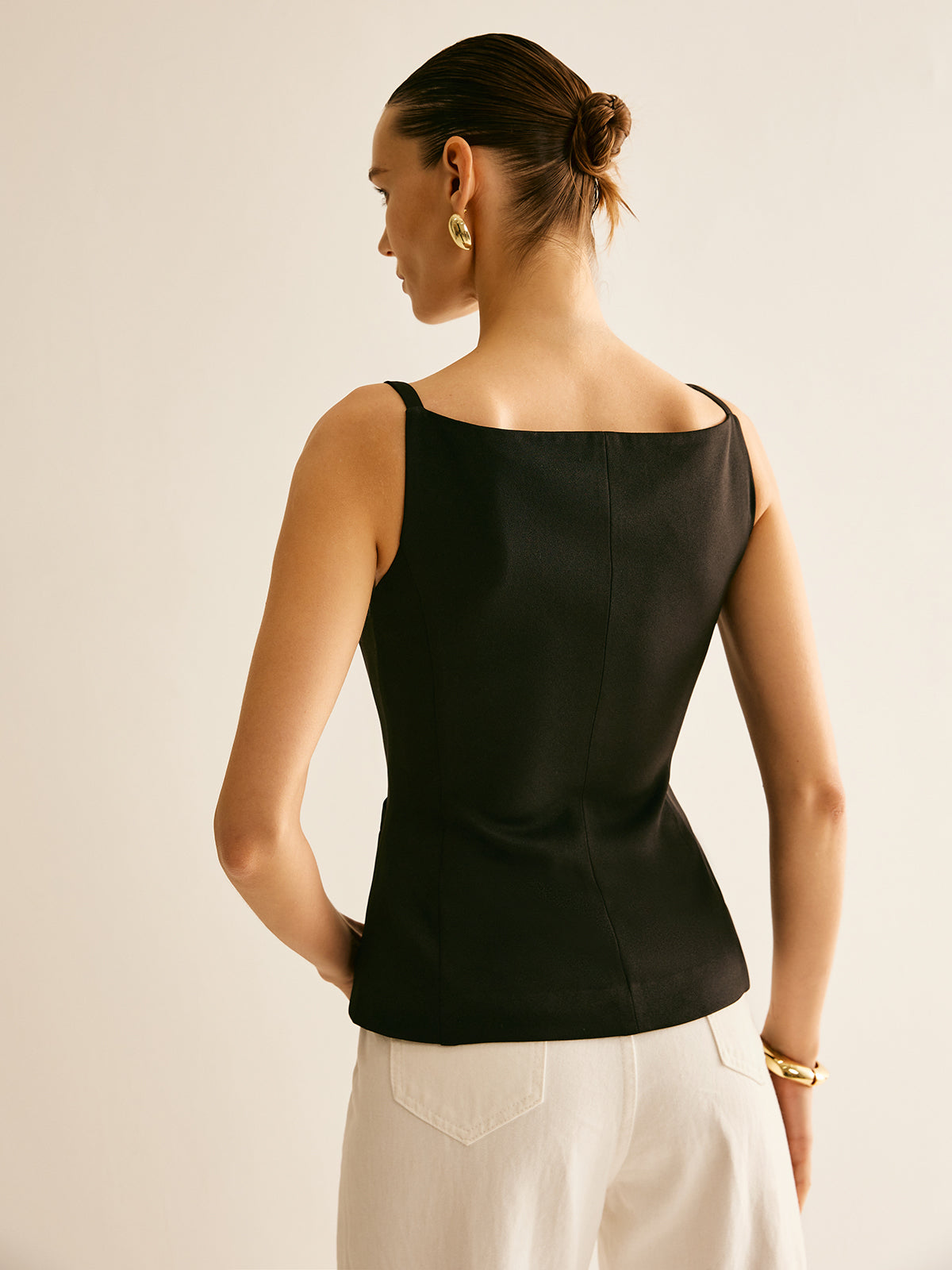 Button Split Cami Vest-Chicvia