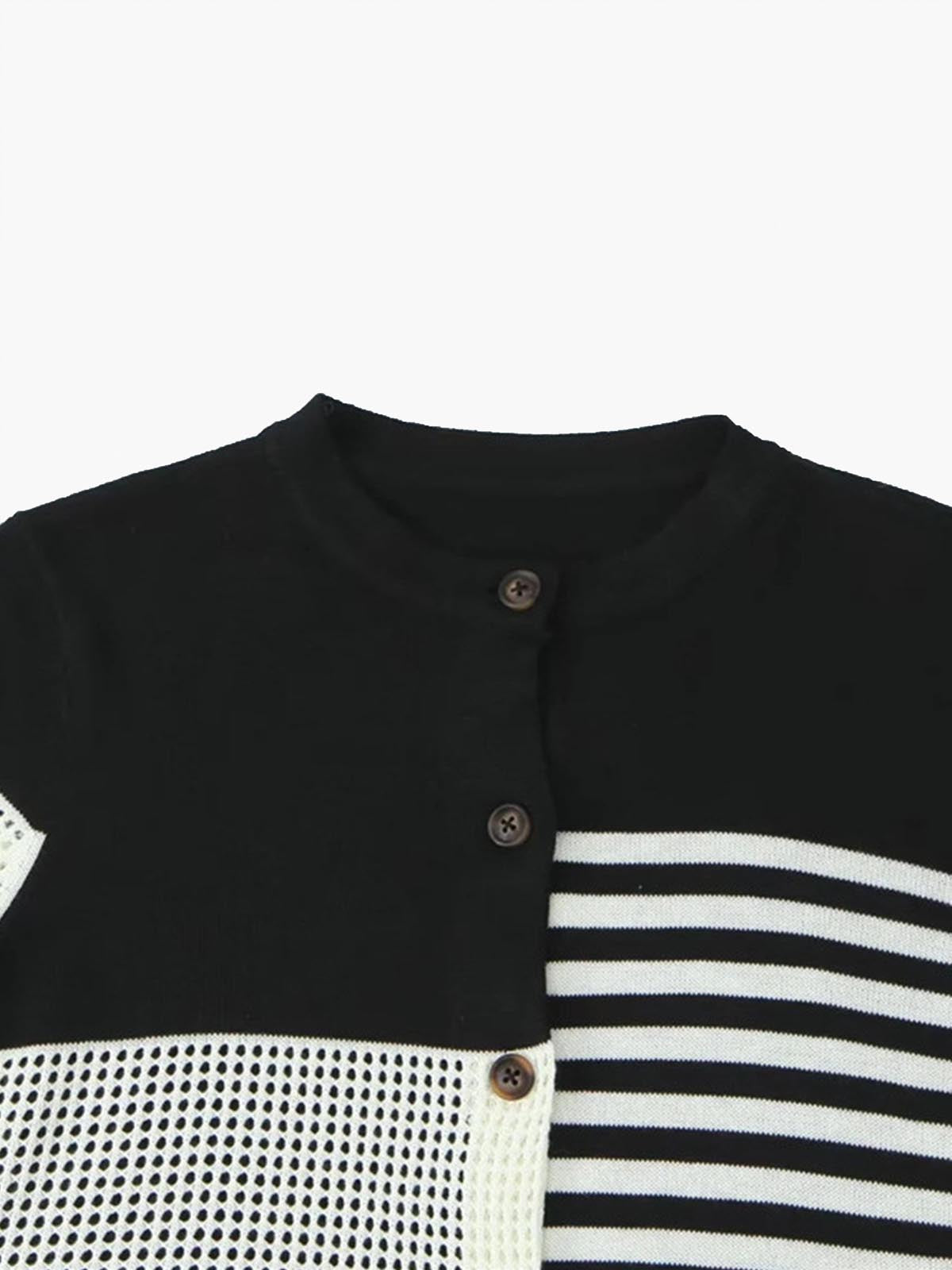 Geometric Color Block Breasted Knit Top-Chicvia