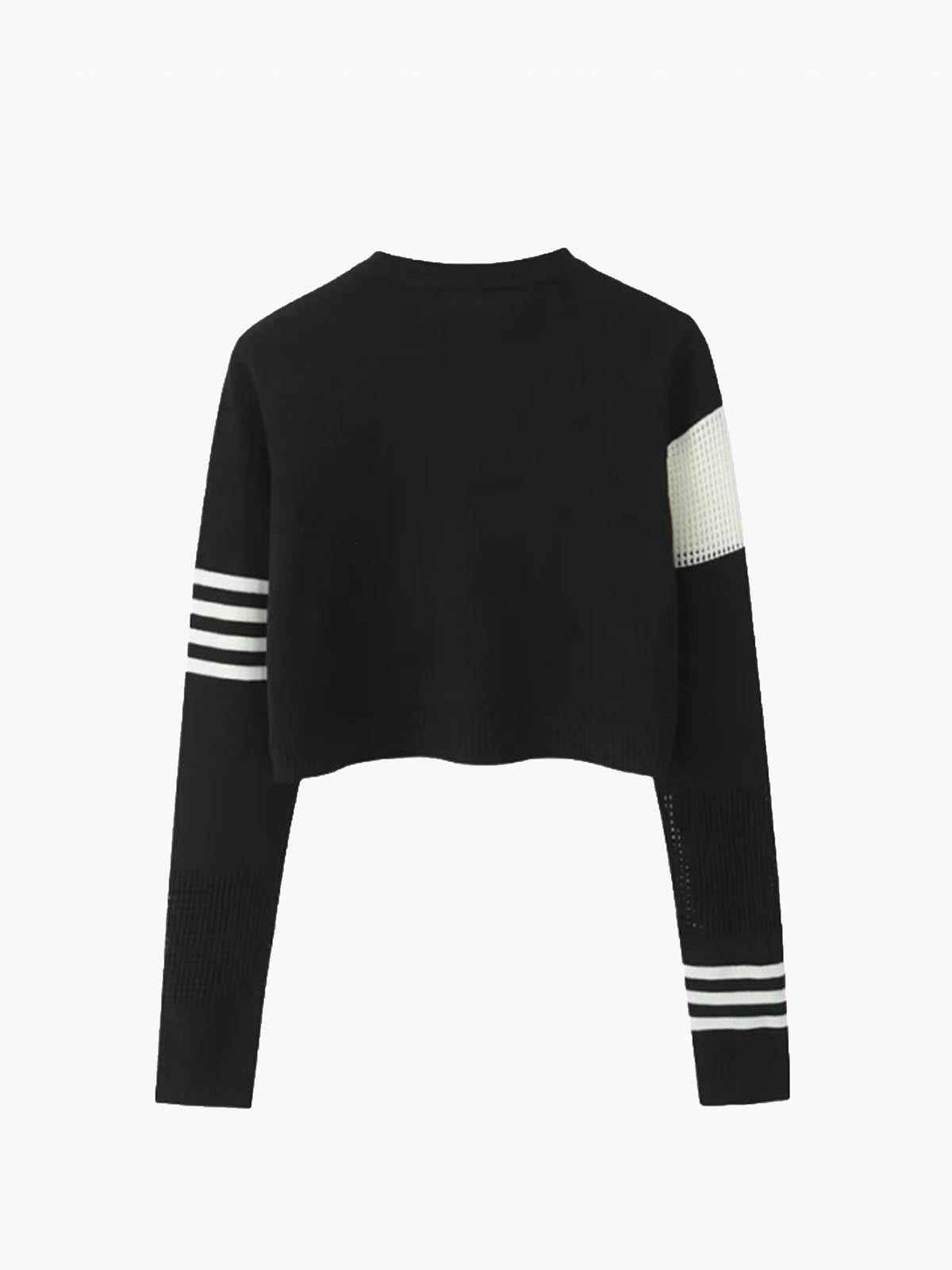 Geometric Color Block Breasted Knit Top-Chicvia