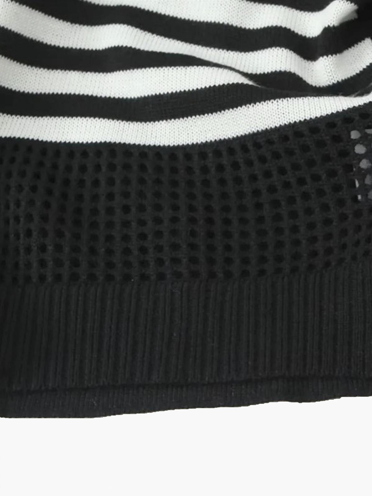 Geometric Color Block Breasted Knit Top-Chicvia