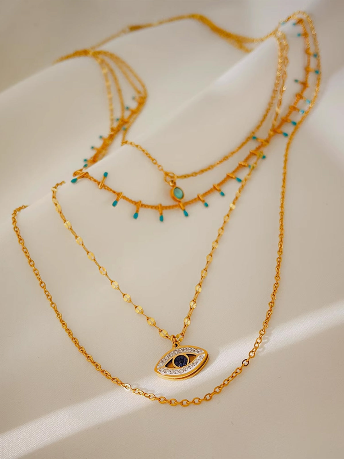 Multi-Layer Rhinestone Evil Eye Pendant Necklace-Chicvia