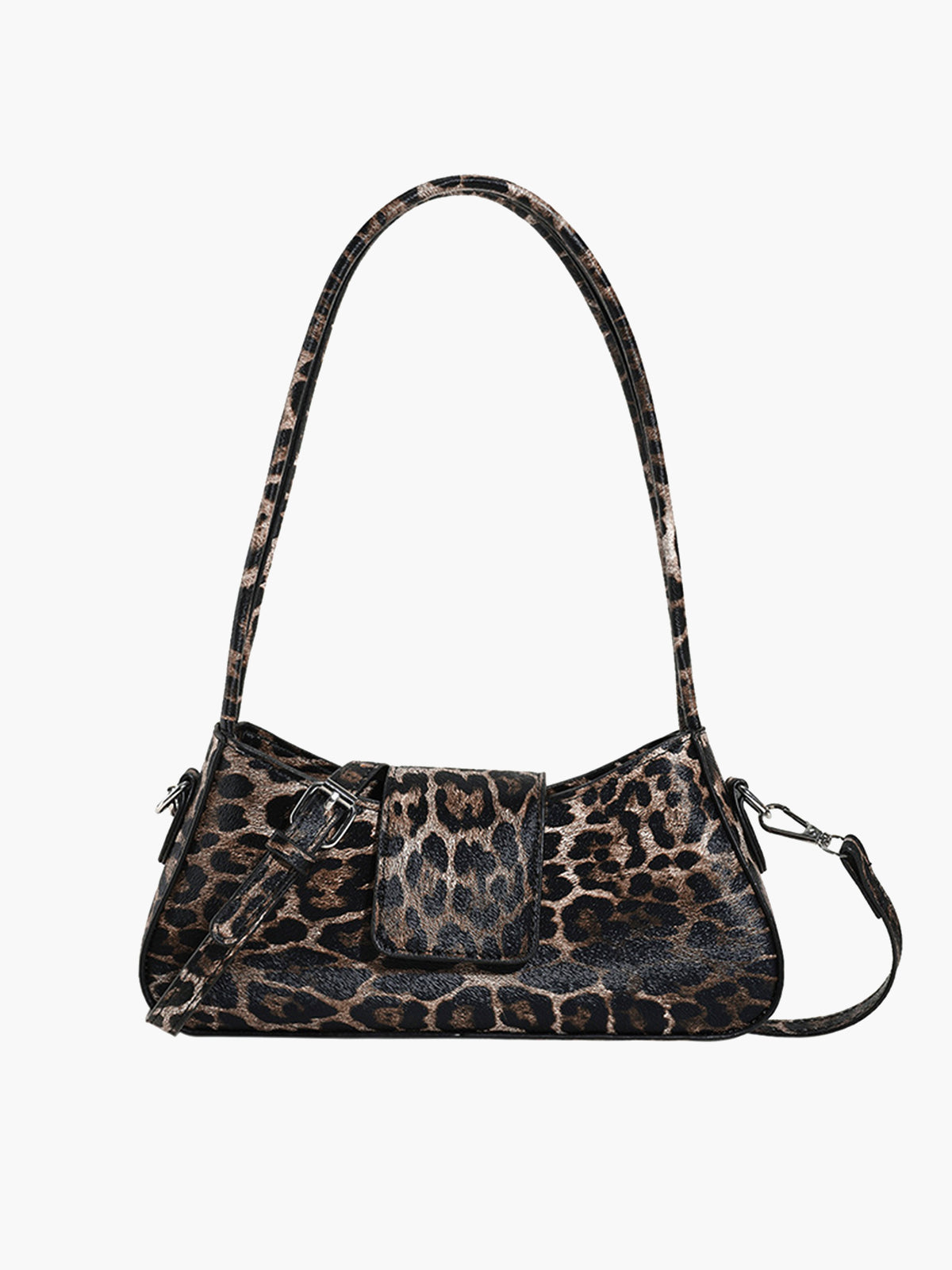 Leopard Printed Buckle Flap Armpit Bag-Chicvia