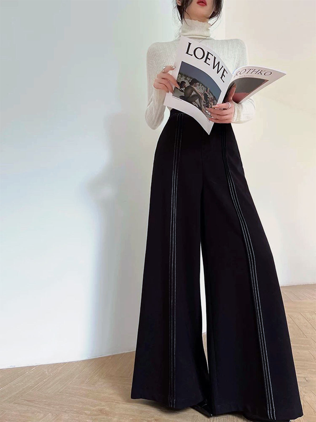 Contrast Bars Wide-Leg Flare Pants-Chicvia