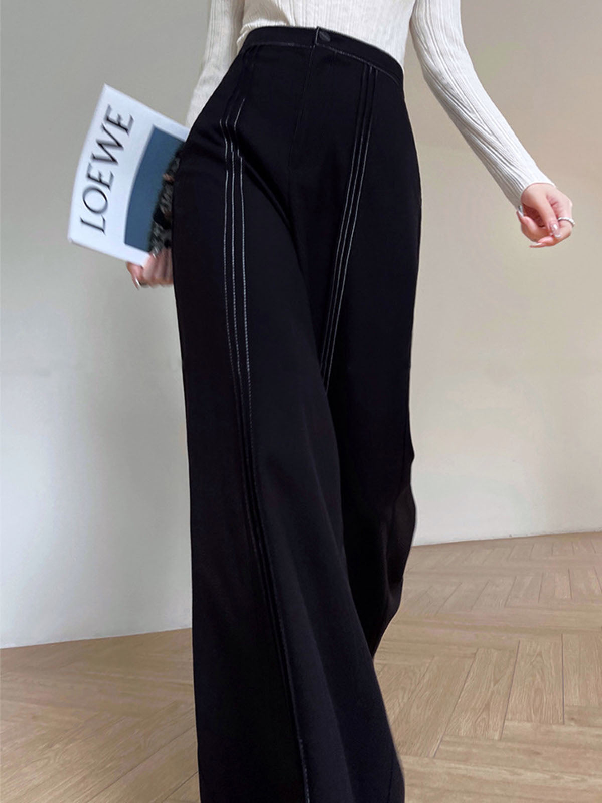 Contrast Bars Wide-Leg Flare Pants-Chicvia