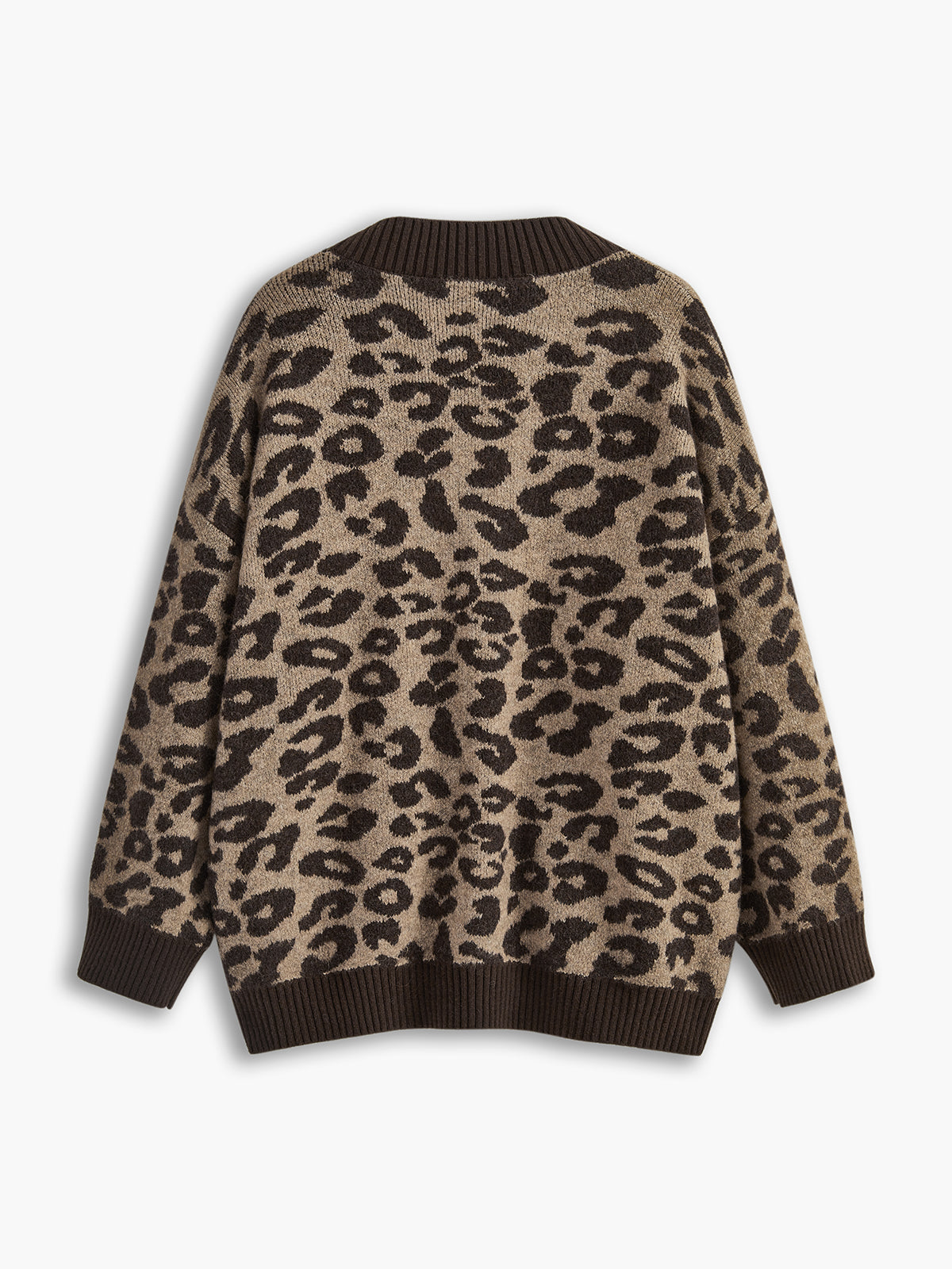 Leopard Contrast Trim Loose Cardigan-Chicvia